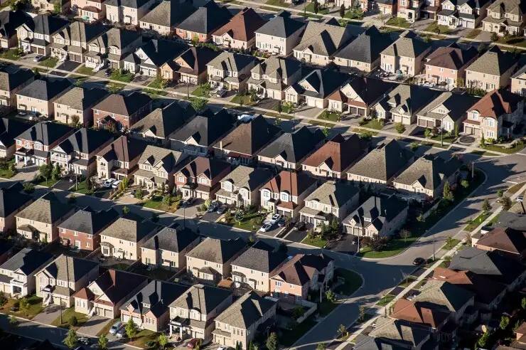 Homes stand in this aerial photograph taken above Toronto.